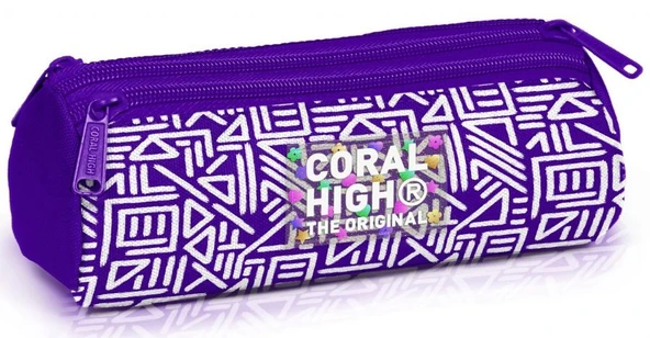 Coral High Kız Çocuk Mor Beyaz Geometrik Şeklli Üç Bölmeli Okul Kalem Çantası ürün görseli 1