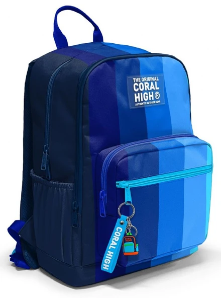 Coral High İlkokul ve Ortaokul Sırt Çantası - Erkek Çocuk, Lacivert Mavi Renk Geçişli Çizgili, Dört Bölmeli ürün görseli 1