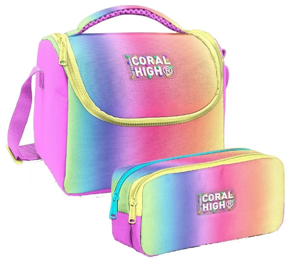 Coral High Kız Çocuk Lacivert Mavi Çizgi Desenli Thermo Beslenme Çantası ve İki  Bölmeli Kalemlik Seti ürün görseli 1
