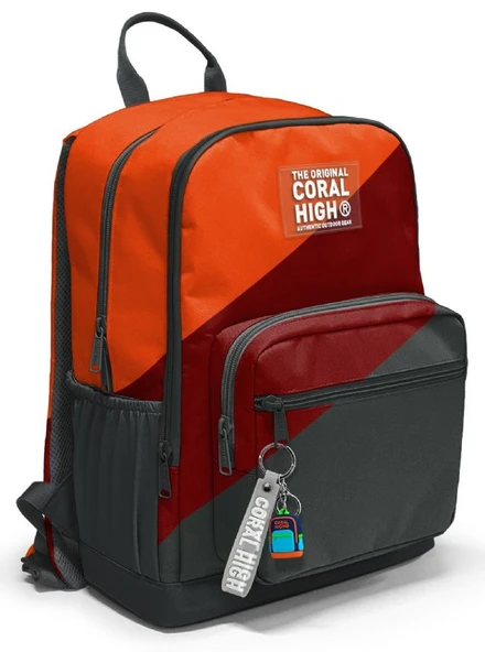 Coral High İlkokul ve Ortaokul Sırt Çantası - Erkek Çocuk, Turuncu Bordo Gri Renkli, Dört Bölmeli ürün görseli 1