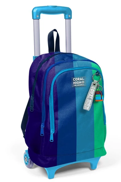 Coral High Işıklı Tekerlekli Çekçek Okul Çantası - 3 Bölmeli, 2'li Sap Ayarı, Lacivert Yeşil Renkli Çizgili (Erkek Çocuk) 23981 ürün görseli 1