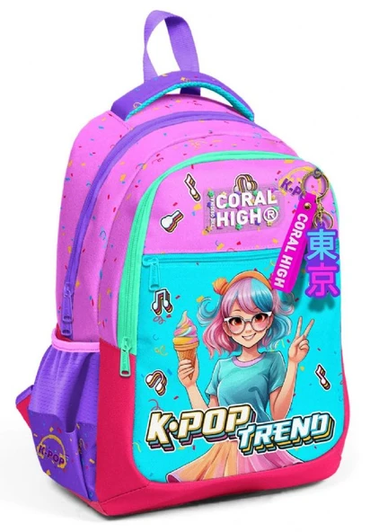 Coral High Üç Gözlü Kız Çocuk Pembe Turkuaz Dondurmalı Kız İlkokul ve Ortaokul Sırt Çantası ürün görseli 1