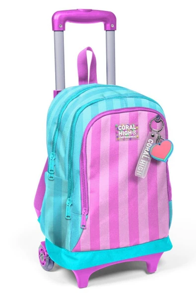 Coral High Işıklı Tekerlekli Çekçek Okul Çantası - 3 Bölmeli, 2'li Sap Ayarı, Turkuaz Pembe (Kız Çocuk) 23971 ürün görseli 1