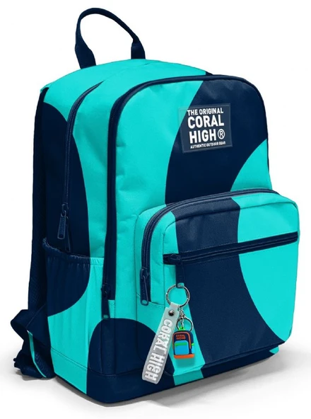 Coral High İlkokul ve Ortaokul Sırt Çantası - Erkek Çocuk, Lacivert Turkuaz Renkli Çizgili, Dört Bölmeli ürün görseli 1