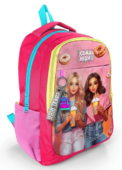 Coral High Pembe Fashion Girl Desenli Kız Çocuk İlkokul ve Ortaokul Sırt Çantası - Üç Bölmeli ürün görseli 1