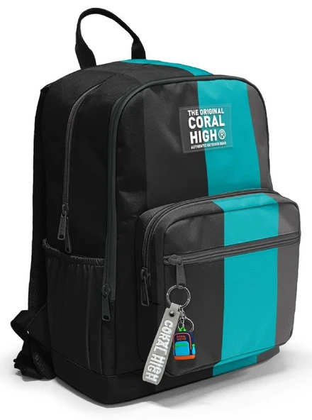 Coral High İlkokul ve Ortaokul Sırt Çantası - Erkek Çocuk, Siyah Turkuaz Çizgili, Dört Bölmeli ürün görseli 1