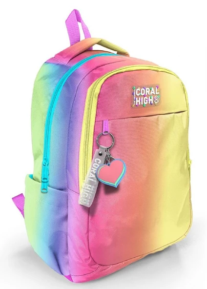 Coral High Dikey Renk Geçişli Kız Çocuk İlkokul ve Ortaokul Sırt Çantası - Üç Bölmeli ürün görseli 1