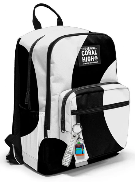 Coral High İlkokul ve Ortaokul Sırt Çantası - Erkek Çocuk, Renkli Çizgili Siyah Beyaz, Dört Bölmeli ürün görseli 1