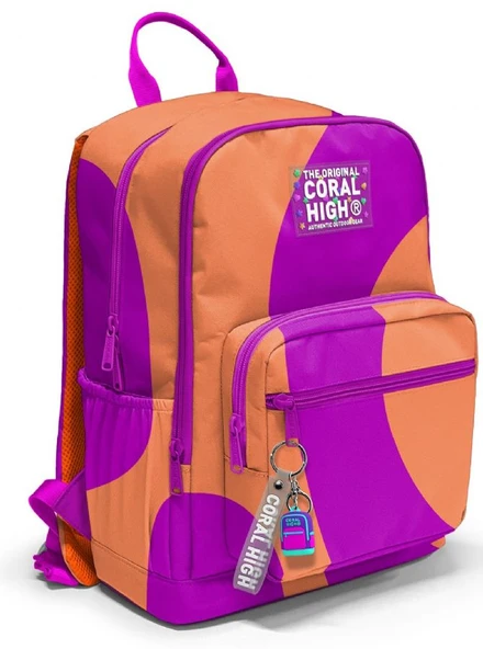 Coral High İlkokul ve Ortaokul Sırt Çantası - Kız Çocuk, Turuncu Mor Renkli Çizgili, Dört Bölmeli ürün görseli 1