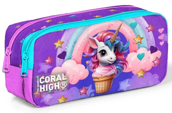 Coral High Kız Çocuk Mor Pembe İki Bölmeli İlkokul Kalem Çantası ürün görseli 1