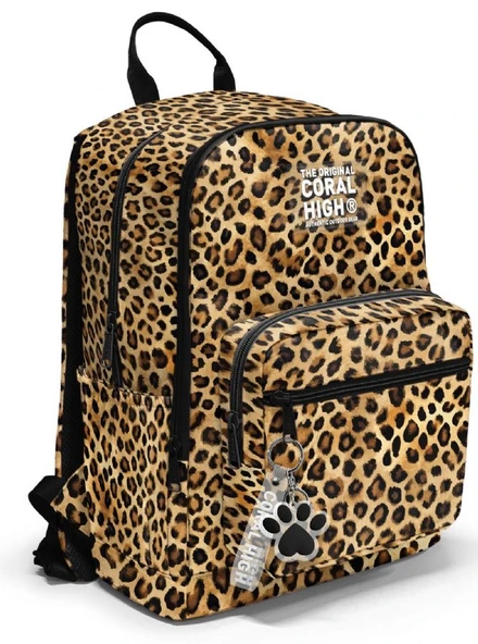 Coral High İlkokul ve Ortaokul Sırt Çantası - Kız Çocuk, Kahverengi Leopar Baskılı, Dört Bölmeli ürün görseli 1