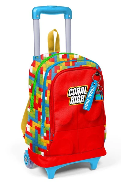Coral High Işıklı Tekerlekli Çekçek Okul Çantası - 3 Bölmeli, 2'li Sap Ayarı, Kırmızı Yapı Blokları (Erkek ve Kız Çocuk) 23975 ürün görseli 1
