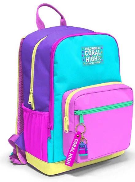 Coral High İlkokul ve Ortaokul Sırt Çantası - Kız Çocuk, Mor Yeşil Pembe Çok Renkli, Dört Bölmeli ürün görseli 1