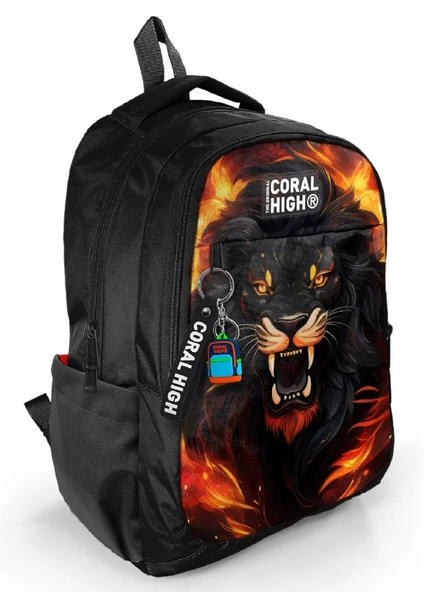Coral High Siyah Kükreyen Aslan Desenli Erkek Çocuk İlkokul ve Ortaokul Sırt Çantası - Üç Bölmeli ürün görseli 1