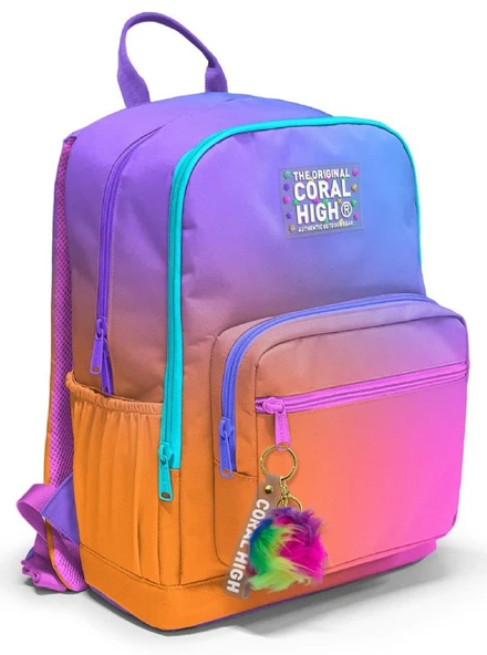 Coral High İlkokul ve Ortaokul Sırt Çantası - Kız Çocuk, Turuncu Mor Renk Geçişli Baskılı, Dört Bölmeli ürün görseli 1