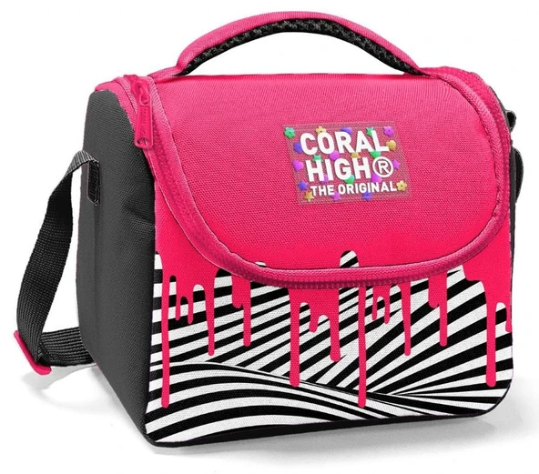 Coral High Kız Çocuk Beslenme Çantası - Thermo - Pembe Siyah Beyaz Boya Desenli ürün görseli 1