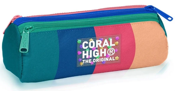 Coral High Erkek ve Kız ve Erkek Çocuk Yeşil-Turuncu Renk Geçişli Üç Bölmeli Kalem Çantası ürün görseli 1