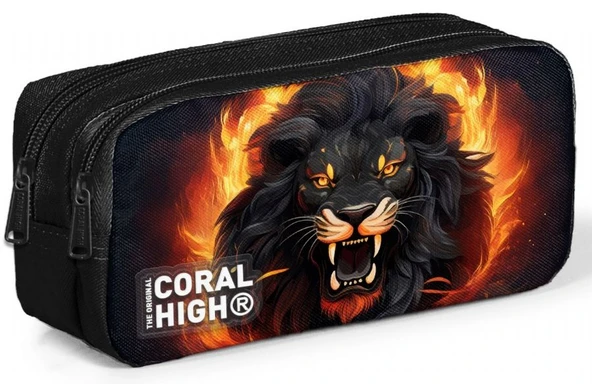 Coral High Siyah Aslan Desenli Erkek Çocuk İki Gözlü Kalemlik ürün görseli 1