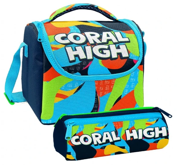 Coral High Erkek Çocuk Lacivert Mavi Grafiti Thermo Beslenme Çantası ve Üç Bölmeli Kalemlik Seti ürün görseli 1