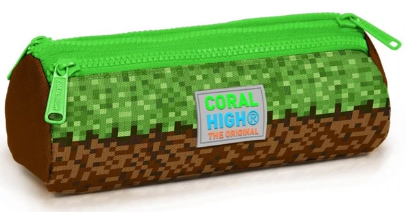 Coral High Erkek Çocuk Yeşil Kahverengi Kare Desenli Üç Gözlü Kalemlik ürün görseli 1