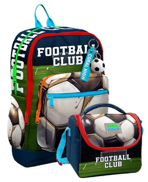 Coral High Erkek Çocuklar İçin Dayanıklı İkili İlk Okul Çanta Seti  - Lacivert Yeşil Futbol ürün görseli 1