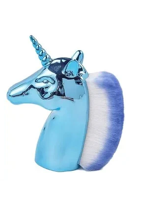 Unicorn Toz Fırça Tek Boynuzlu At Renkli Fırça Mavi ürün görseli 1