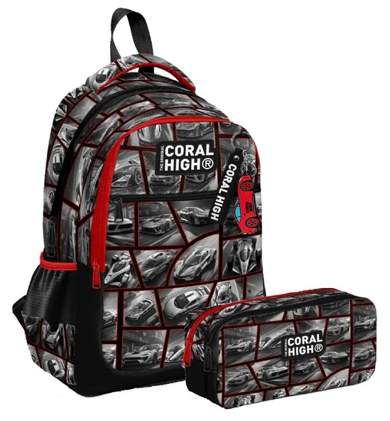 Coral High Üç Bölmeli İlkokul Sırt Çantası ve İki Bölmeli Kalemlik - Erkek Çocuk - Siyah ürün görseli 1