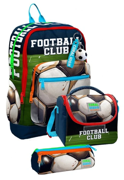 Coral High İlkokul Üçlü Okul Başlangıç Çanta Seti - Lacivert Yeşil Futbol, Erkek Çocuk ürün görseli 1