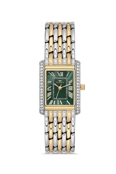 Ferro FL21483A-D6 Quartz Çelik Altın/Gri Yeşil Kadran 22 mm Kadın Kol Saati ürün görseli 1