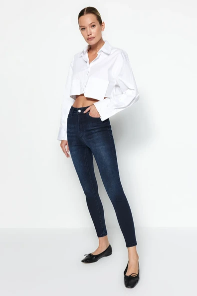 Lacivert Yüksek Bel Skinny Jeans ürün görseli 1