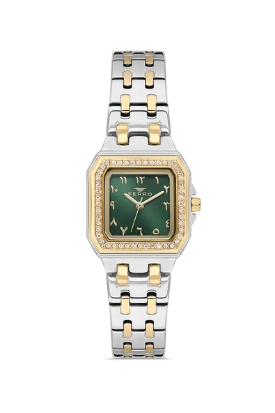 Ferro FL21609AWT-D6 Quartz Çelik Altın/Gri Yeşil Kadran 25 mm Kadın Kol Saati ürün görseli 1