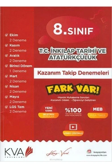 *Kampanya* 8.Sınıf İnkılap Tarihi Kazanım Takip Denemeleri Koray Varol Akademi ürün görseli 1