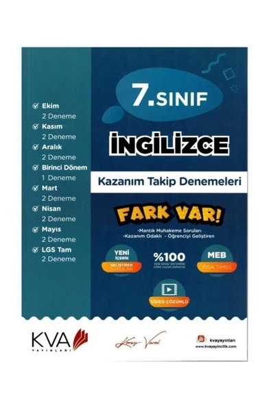 Kva 7.Sınıf İngilizce Kazanım Takip Denemeleri Koray Varol Akademi ürün görseli 1