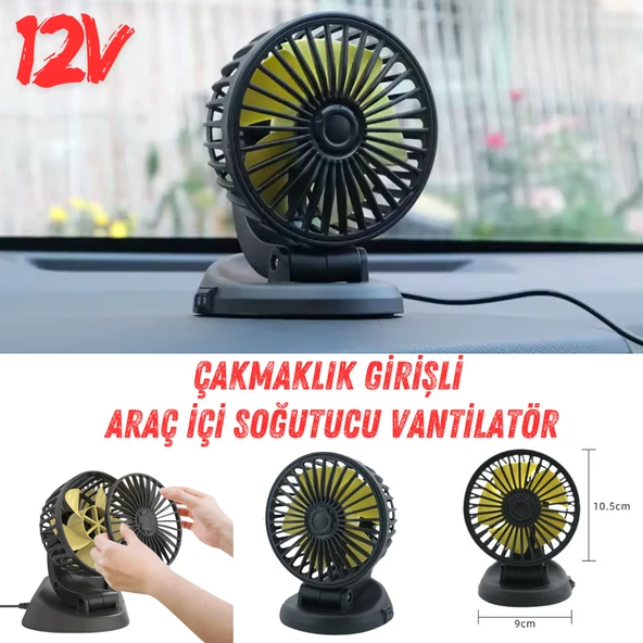 Araç İçi Vantilatör 360° Dönebilen Torpido Üstü Vantilatör 12v Uyumlu Tek Fanlı Soğutucu Fan Pervane ürün görseli 1
