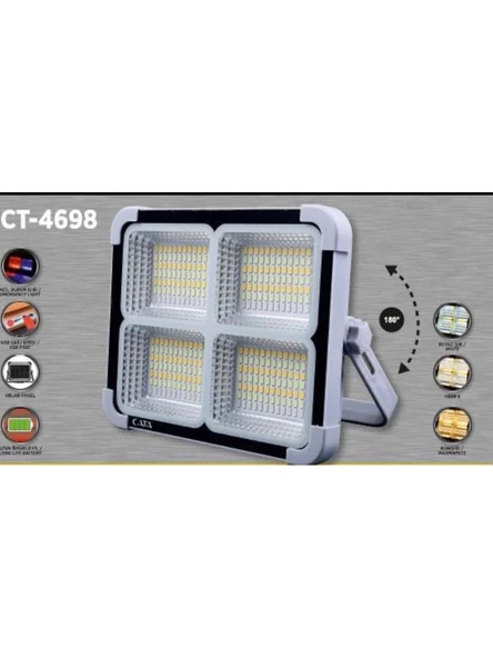 CATA CT-4698 200W 6400K BEYAZ TAŞINABİLİR PORTATİF SOLAR LED PROJEKTÖR ürün görseli 1