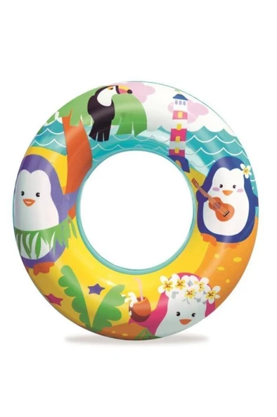 3-6 Yaş 51 cm Çocuk Deniz Simit Yüzme Simidi Havuz Can Simidi Penguen Desenli Tekerlek ürün görseli 1