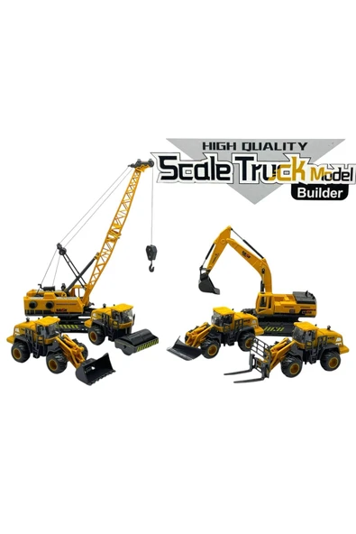 İnşaat Araçları Kepçe Dozer Vinç Forklift Silindir Kar Küreyci 6 Lı Set Oyuncak ürün görseli 1