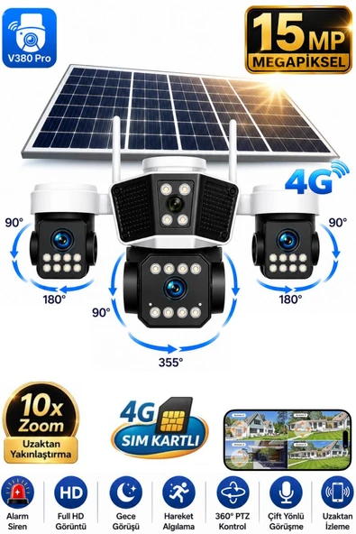 RX95G Solar Güvenlik Kamerası Türkçe 4G Sim Kartlı PTZ Hareketli Gece Görüşlü Güneş Panelli Kamera ürün görseli 1
