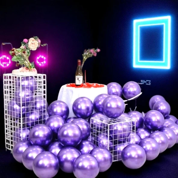 ULTRA YÜKSEK KALİTE 50 ADET MOR KROM BALON AYNALI BALON PARLAK BALON METALİK BALON KROM MOR BALON ürün görseli 1