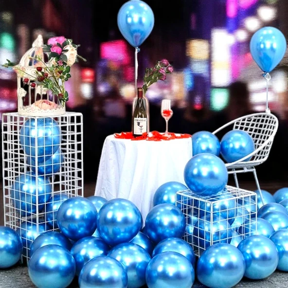 ULTRA YÜKSEK KALİTE 50 ADET KOYU MAVİ KROM BALON AYNALI PARLAK METALİK BALON KROM KOYU MAVİ BALON ürün görseli 1