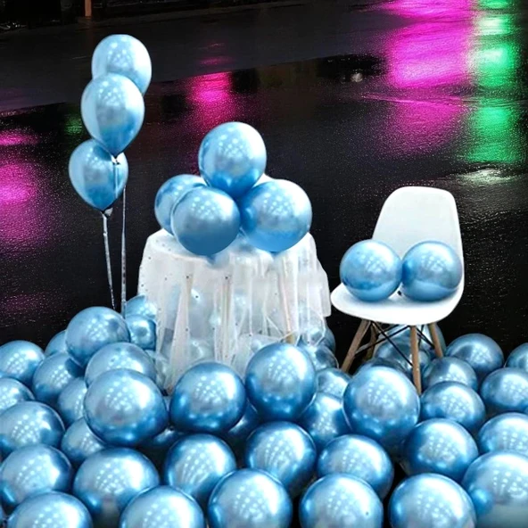 ULTRA YÜKSEK KALİTE 50 ADET AÇIK MAVİ KROM BALON AYNALI PARLAK METALİK BALON KROM AÇIK MAVİ BALON ürün görseli 1