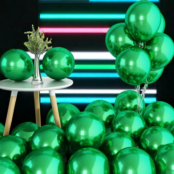 ULTRA YÜKSEK KALİTE 50 ADET KOYU YEŞİL KROM BALON AYNALI PARLAK METALİK BALON KROM KOYU YEŞİL BALON ürün görseli 1