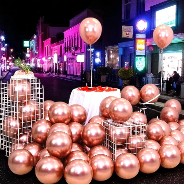 ULTRA YÜKSEK KALİTE 50 ADET ROSE GOLD KROM BALON AYNALI BALON PARLAK METALİK KROM ROSE GOLD BALON ürün görseli 1