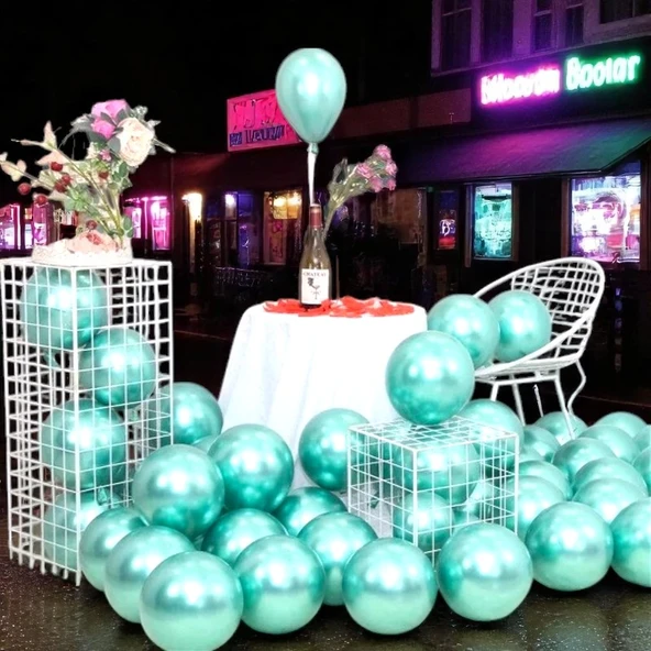 ULTRA YÜKSEK KALİTE 50 ADET AÇIK YEŞİL KROM BALON AYNALI PARLAK METALİK BALON KROM AÇIK YEŞİL BALON ürün görseli 1