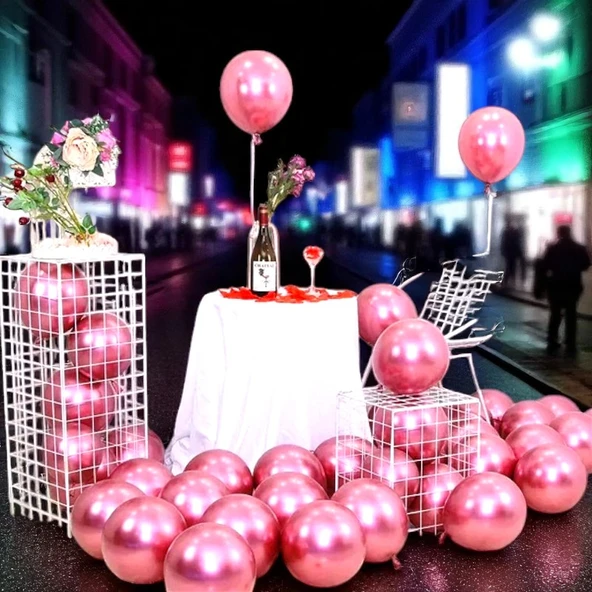 ULTRA YÜKSEK KALİTE 50ADET PEMBE KROM BALON AYNALI BALON PARLAK BALON METALİK BALON KROM PEMBE BALON ürün görseli 1