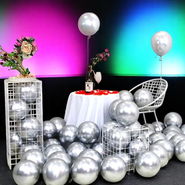 ULTRA YÜKSEK KALİTE 50ADET GÜMÜŞ KROM BALON AYNALI BALON PARLAK BALON METALİK BALON KROM GÜMÜŞ BALON ürün görseli 1