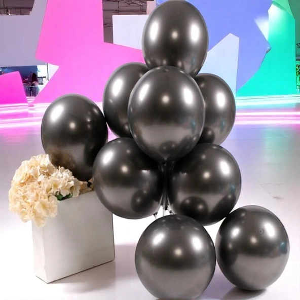 ULTRA YÜKSEK KALİTE 50ADET SİYAH KROM BALON AYNALI BALON PARLAK BALON METALİK BALON KROM SİYAH BALON ürün görseli 1