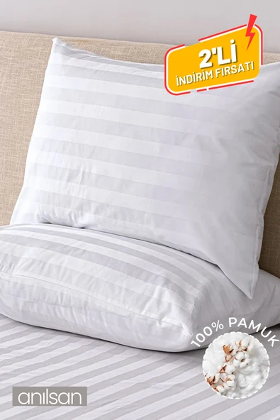 2'li Çizgili Yastık Kılıfı %100 Pamuk– 50x70 Cm, 83tel ürün görseli 1