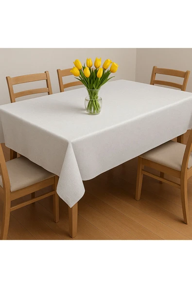 ela777 BEYAZ POLYESTER MASA ÖRTÜSÜ(140*220 CM)VE ÇİZGİ JAKARLI İNCE POLYESTER ürün görseli 1