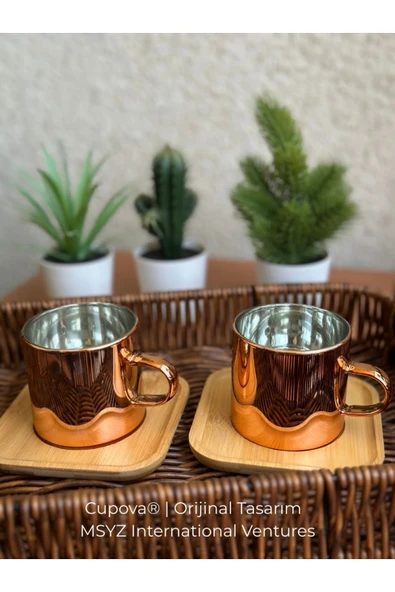 Cupova Borosilikat Cam Kahve Fincan Seti (ROSE GOLD) ürün görseli 1